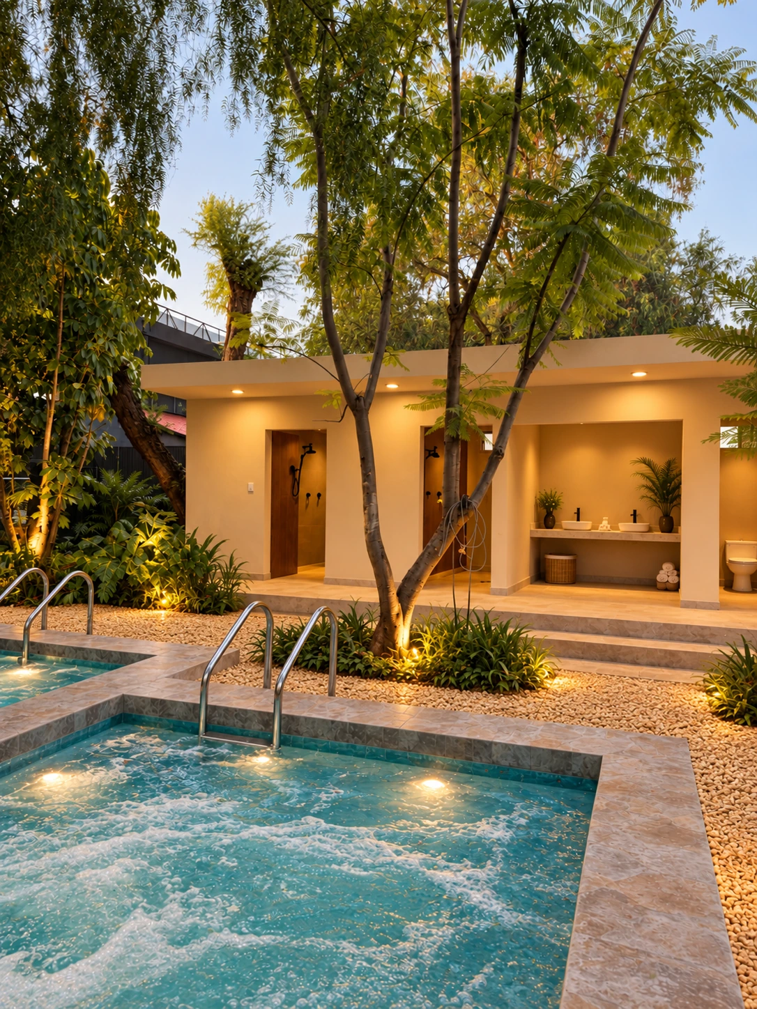 Patio y jacuzzis de Quinta Spa